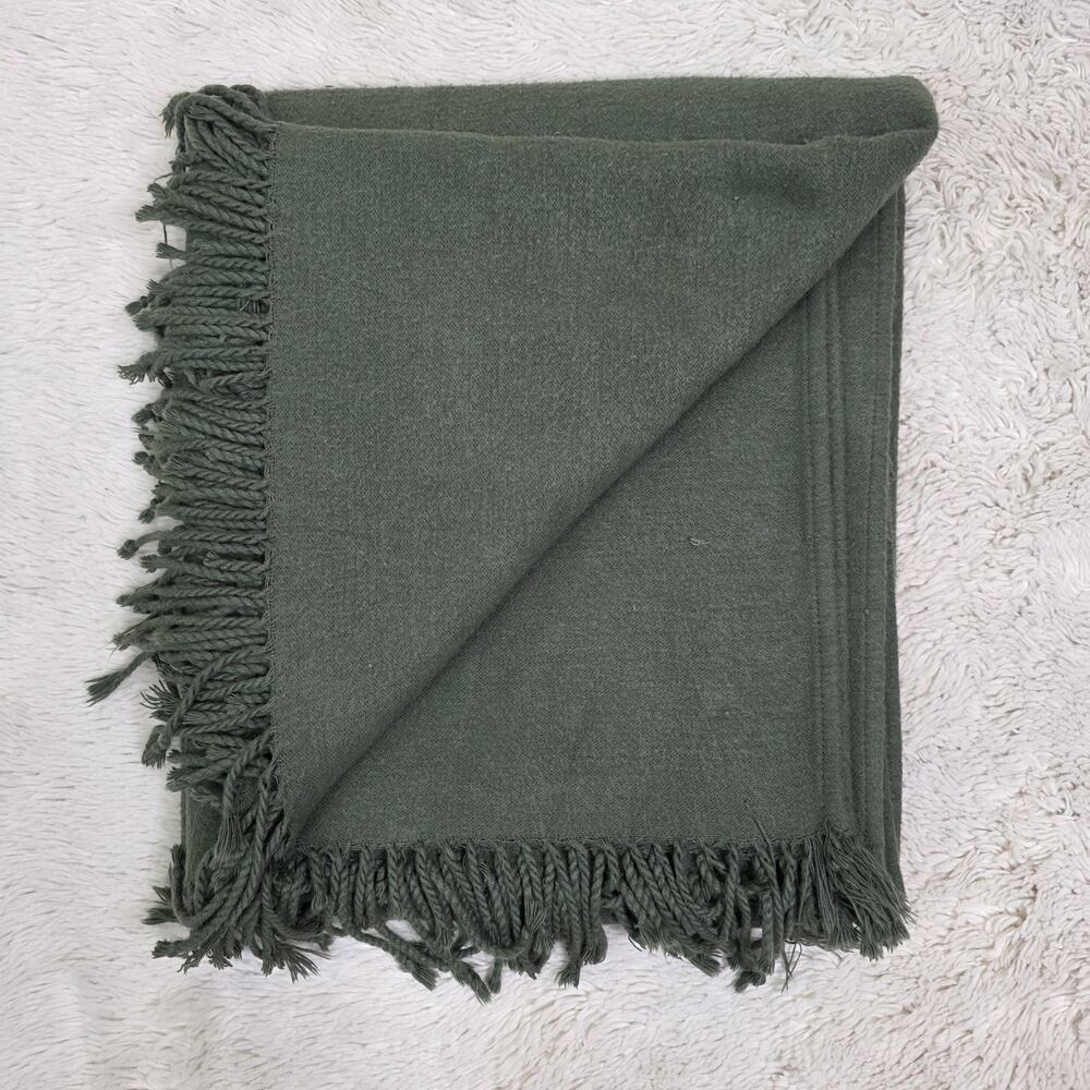 Pottery Barn Dark Green Throw Blanket Fringe 50 X 60 Inches Soft Home